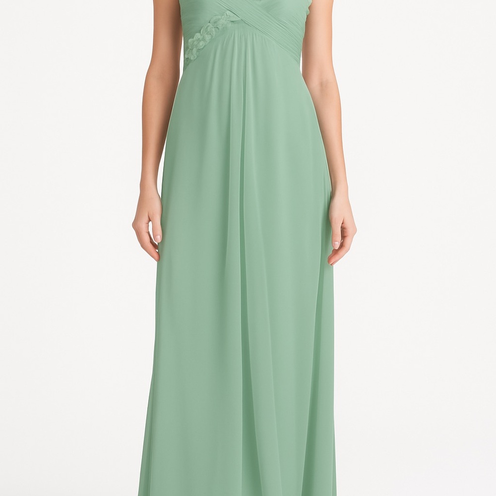 Monique Lhuillier “Elissa” dress in Sage Green Strapless Gown for Bridesmaid
